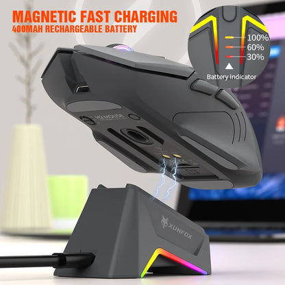 XUNSVFOX H2 wireless Bluetooth dual-mode mouse RGB lighting effect laptop gaming office magnetic charging
