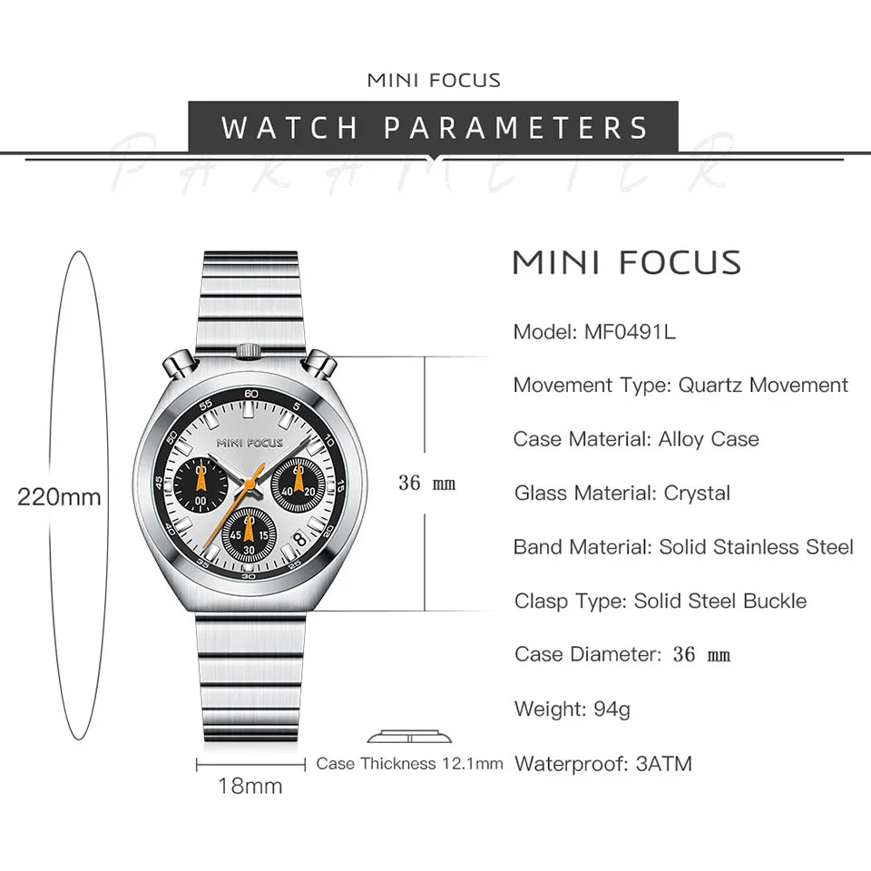 MINI FOCUS Fashion Ladies Watches Top Brand Luxury Multifunction Dial Stainless Steel Strap Elegant Quartz Women Watch Luminous