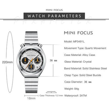 MINI FOCUS Fashion Ladies Watches Top Brand Luxury Multifunction Dial Stainless Steel Strap Elegant Quartz Women Watch Luminous