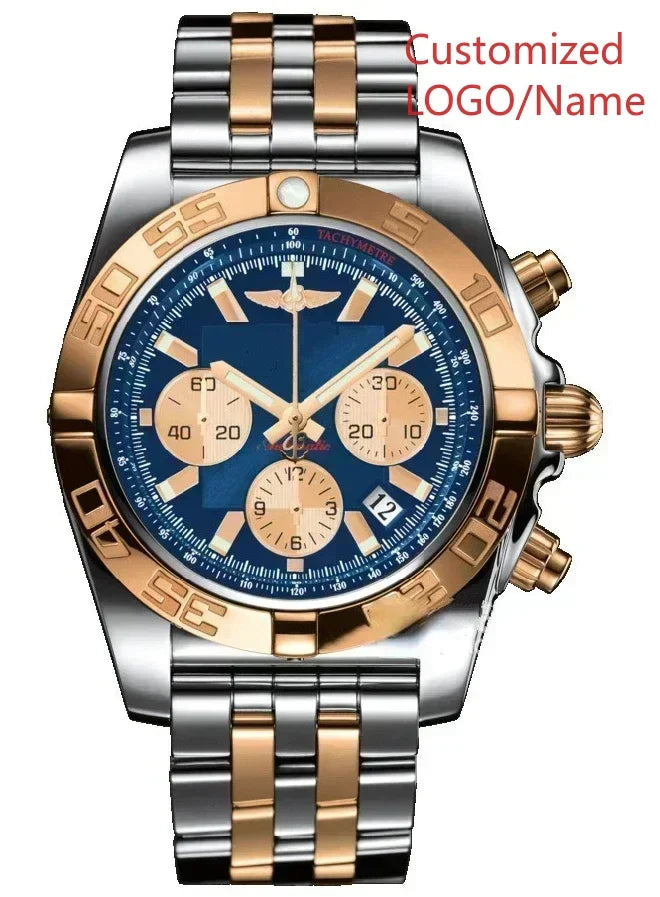 A989 Store Customized Watch Fashion Sport Quartz Watch for Men Chronograph Sapphire Glass Silver Rose Rotating Bezel