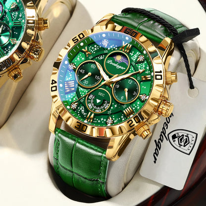 Montre-bracelet de luxe POEDAGAR pour homme – Chronographe sportif, étanche et lumineux, avec bracelet en cuir, mouvement à quartz