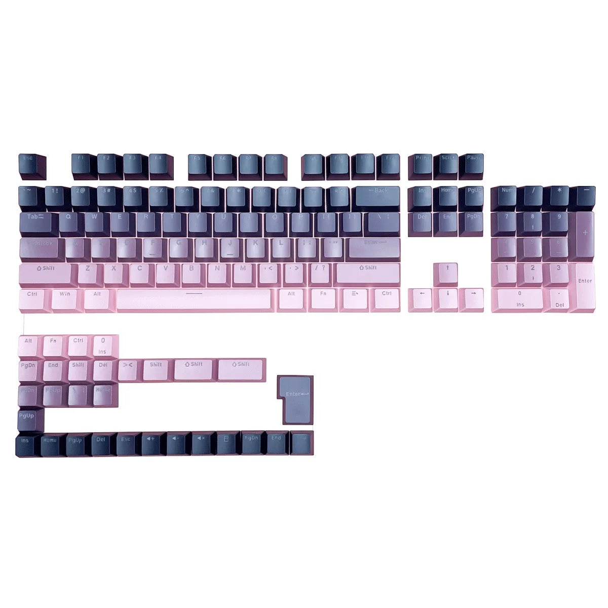 Teclas Gamer RGB retroiluminadas em degradé para teclado mecânico com switch MX, perfil OEM, PBT, branco e azul, layout ISO, teclas DIY