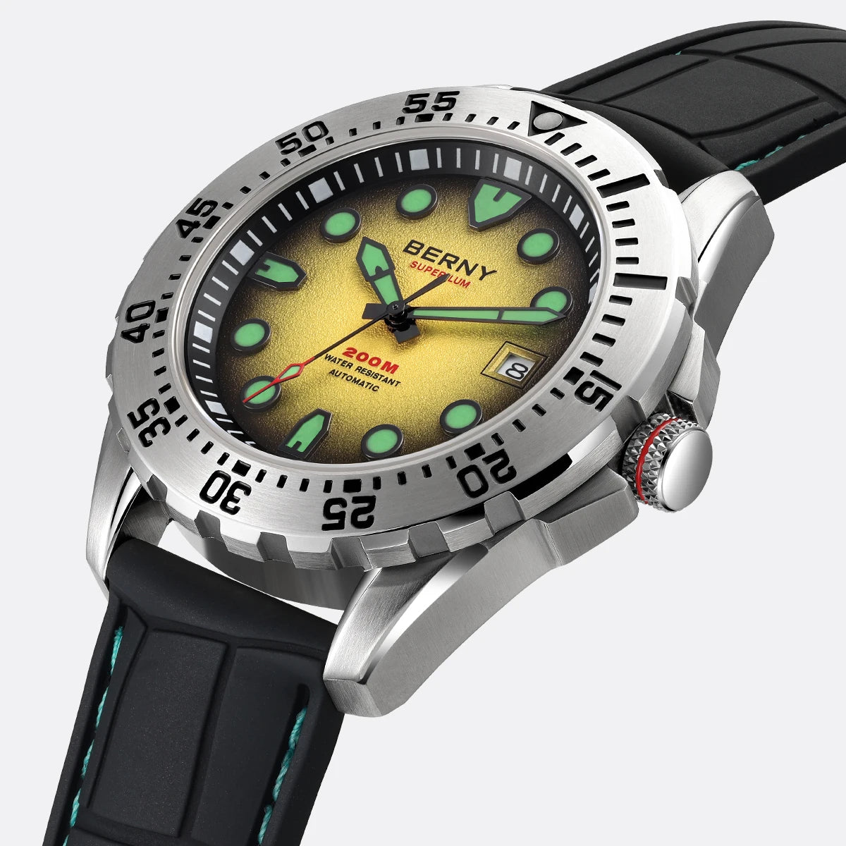 BERNY Automatic Diver Watch for Men Frosted Dial MIYOTA 8215 316L Supper Luminous Sapphire AR Fluororubber Men's Diving Watches