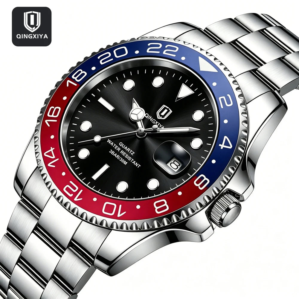 QINGXIYA Top Original Men Quartz Watches for Men Waterproof Calendar Stainless Steel Quartz Men Luxury Watch Luminous Wristwatch