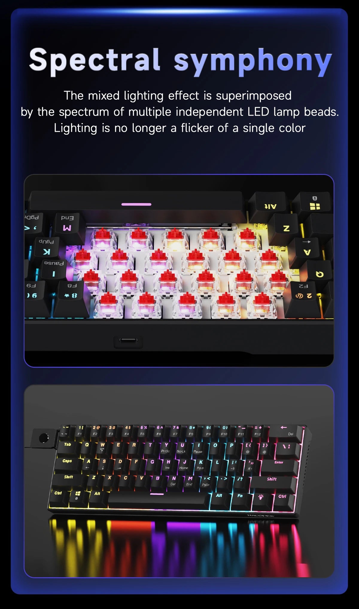 Ajazz NK61 Wired Mechanical Gaming Keyboard 61 Keys RGB Hot-Swap Mixed Color Red Switch Compatible with Win/Mac for Gamers