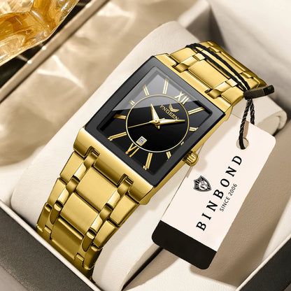 Relógio de pulso de luxo BINBOND com mecanismo de quartzo preciso para homem, luminoso, à prova de água, data automática, em aço inoxidável resistente, estilo casual.