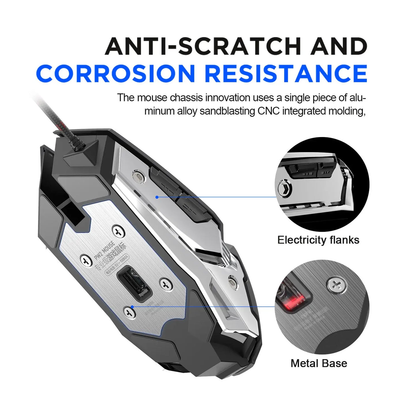 INPHIC W2 Gaming Mouse Silent Click USB Optical Wired Mouse 4800DPI Ergonomic Mice 6 Programmable Buttons RGB Breathing LED PC