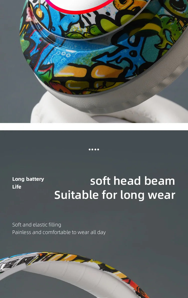 New Graffiti Wireless Overhead Headset with Mic LED Light LX-8686 High Quality TF Card Bluetooth Headphones for PC Gaming Child