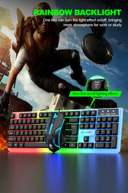 NG GTX350 Set tastiera e mouse gaming per computer e laptop con retroilluminazione, kit gamer LED cablato USB, GTX350 - Nero