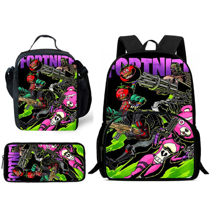 Kinder-Rucksack-Set im angesagten Gaming-Design mit Lunchbag und Federmäppchen, große Kapazität, Schultaschen für Jungen und Mädchen, ideales Geschenk F-FortniteS