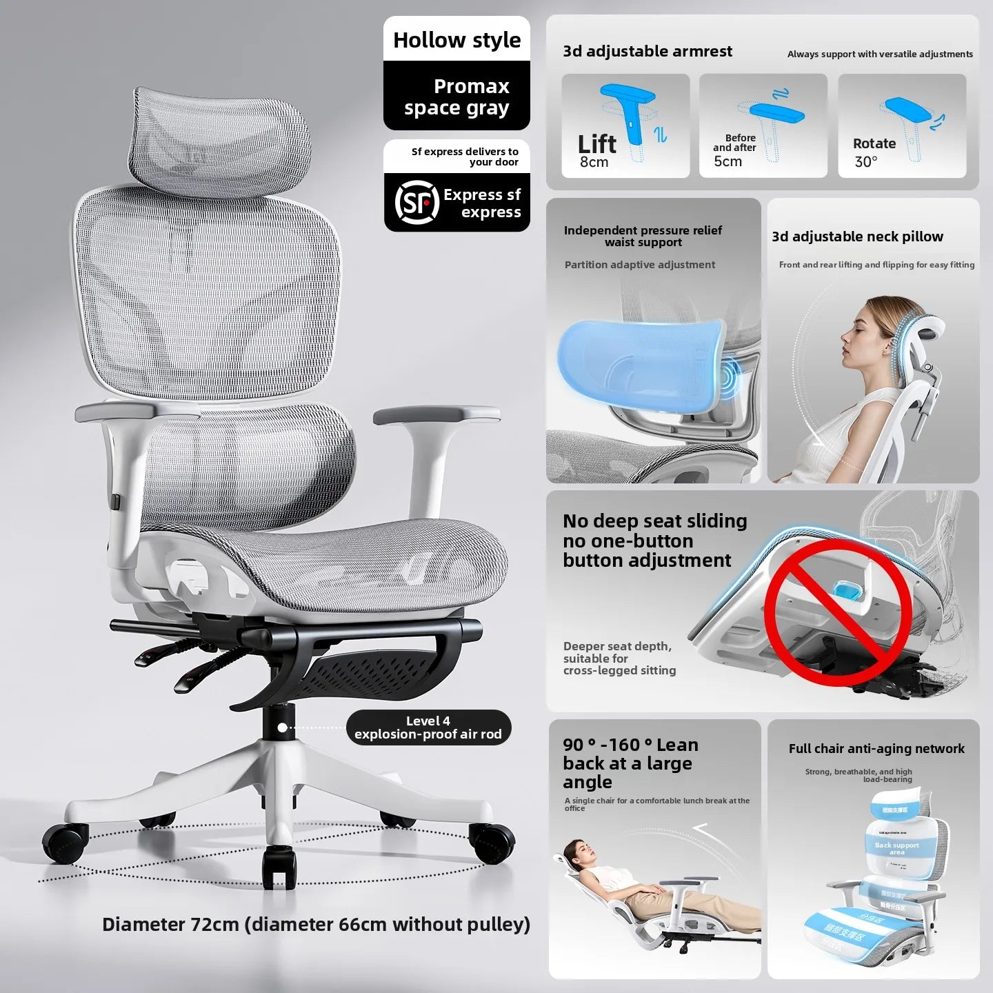 Ergonomic Office Chair Comfortable Long Sitting Home Gaming Computer Recliner Nap Chair Adjustable Height Lumbar Support Swivel