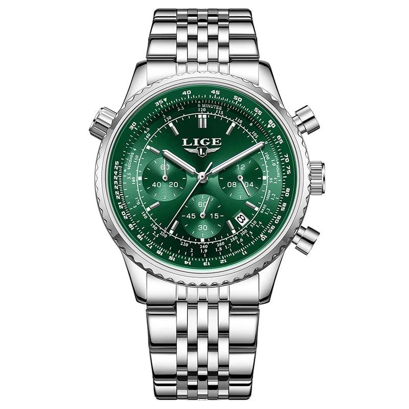 Relógio de luxo para homem LIGE – Cronógrafo com data, em aço inoxidável, estanque, luminescente, estilo desportivo e militar, relógio de quartzo para homem