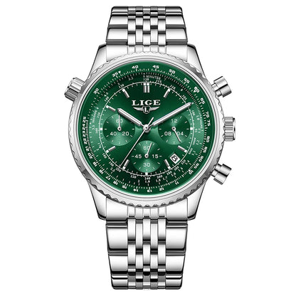 Relógio de luxo para homem LIGE – Cronógrafo com data, em aço inoxidável, estanque, luminescente, estilo desportivo e militar, relógio de quartzo para homem