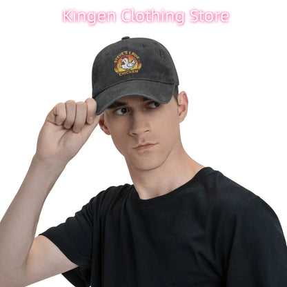 Casquette de baseball unisexe « Chicken Jockey Lava Chicken Print Steves Hat » – Style délavé et vieilli – Taille réglable