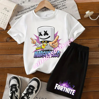 Fortnites Kids T Shirt Shorts Set Cartoon Figure Printed T Shirts Children Tops Summer Casual Sportswear Kids Boys Clothing