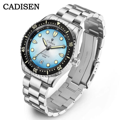 CADISEN Mechanical Automatic Watch Luxury Sapphire Japan MIYOTA 8215 Blue Wristwatch Ceramic Ring Waterproof Gift Men Watch