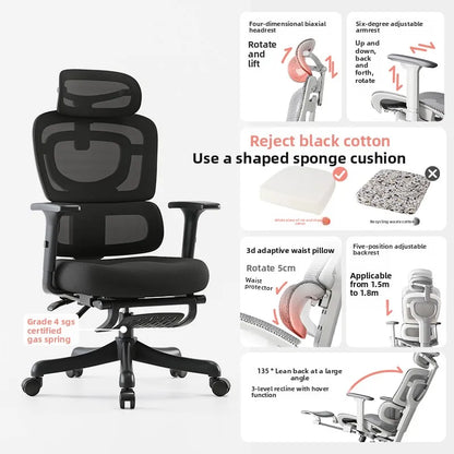 Ergonomic Office Chair Comfortable Long Sitting Home Gaming Computer Recliner Nap Chair Adjustable Height Lumbar Support Swivel