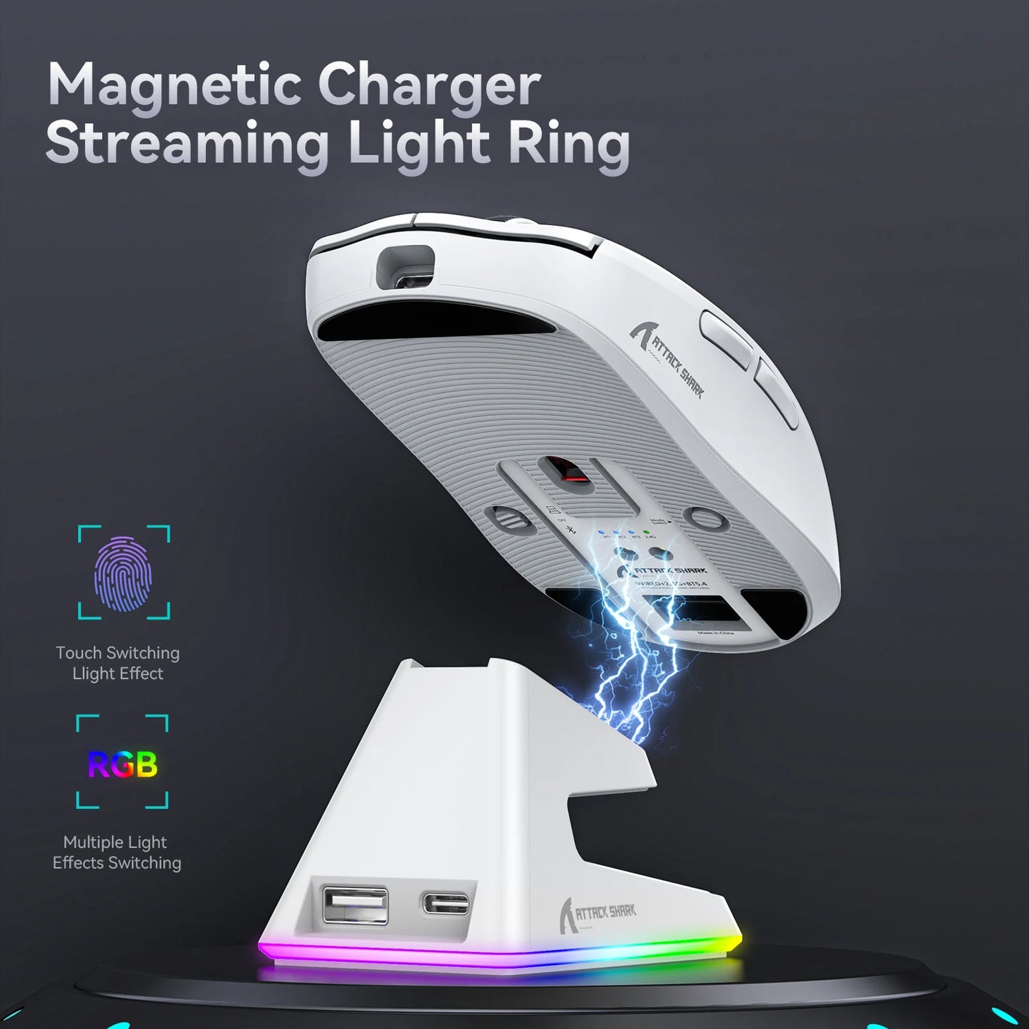 X6 Attack Shark Mouse RGB Touch Magnetic Charging Base Tri-Mode Connection Macro Pro Gaming Mouse