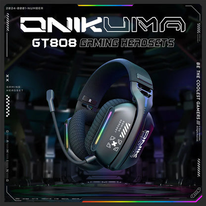 ONIKUMA Wireless Gaming Headset 2.4G/Wired/Bluetooth 3 Modes Bendable HD Mic Soft Ear Pads Immersive Sound for PC/PS4/5 GT808