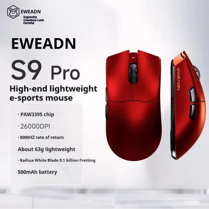 EWEADN S9 Pro Ultra V2 Lightweight Wireless Gaming Mouse Tri-Mode Tri-model Mouse 2.4G USB-CBT 8K Polling 26K DPI PAW3395 Mice