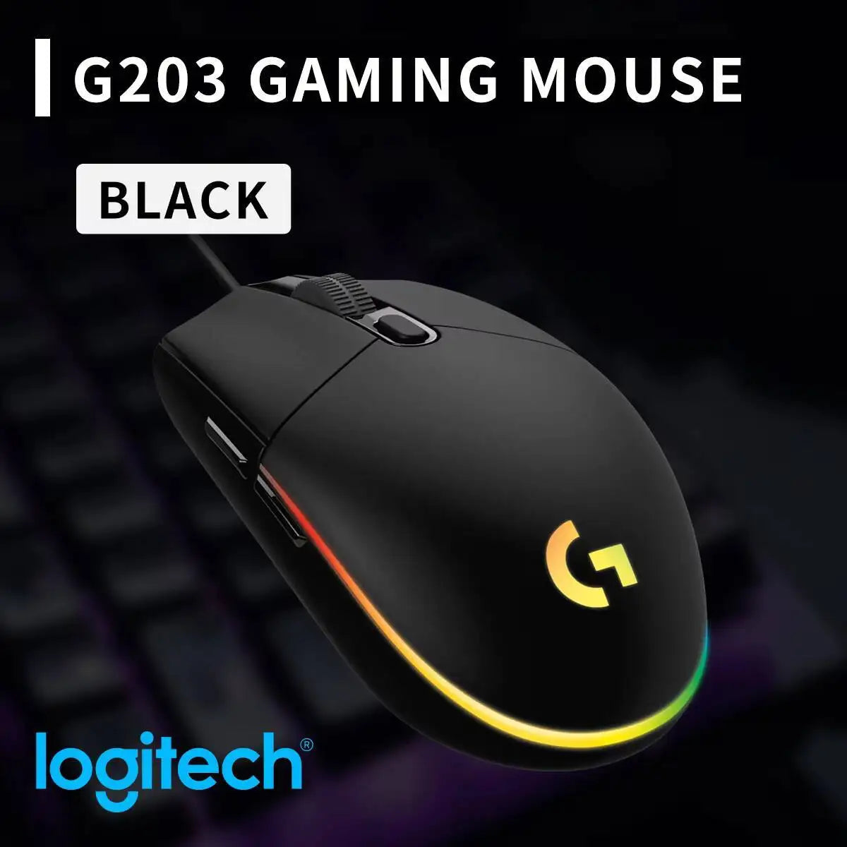 Logitech G203 LIGHTSYNC Mouse Wired 8000 DPI Sensor RGB Sync 6 Buttons Mechanical Tensioning Office-Gaming Dual-Use