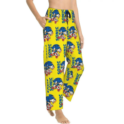 Custom Women Soniced Pajama Pants Printed Hedgehog Game Sleep Sleepwear Bottoms with Pockets