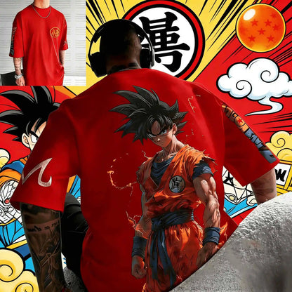 Tricou vintage pentru bărbați cu motiv anime „Goku rănit în bătălia de vară din Dragon Ball”, din bumbac pur, casual, lejer, sportiv, pentru uz zilnic