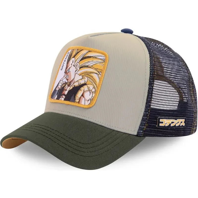 Casquette Dragon Ball Son Goku pour l'été : casquette de voyage à visière, pour homme, brodée, style hip-hop, visière pare-soleil, casquette trucker ajustable en maille