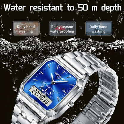 SANDA 747 Luxury Mens G Style Watches Stainless Steel Women LED Digital Dual Display Clock Unisex Waterproof Sports Quartz Watch