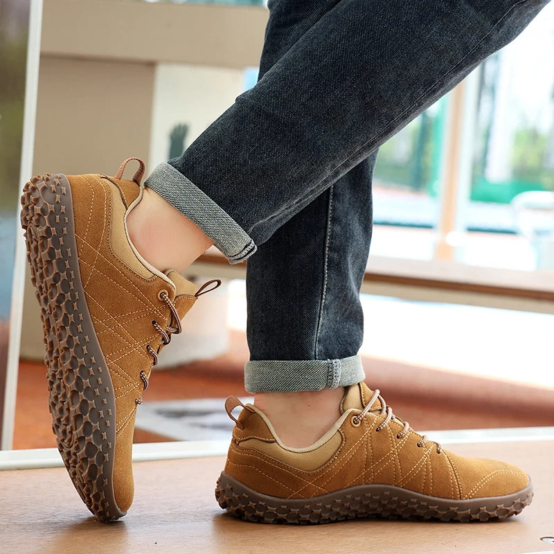Zapatos de cuero de ante y tejido PU con puntera ancha, antideslizantes, para senderismo, trabajo, deporte masculino y caminatas al aire libre para mujer