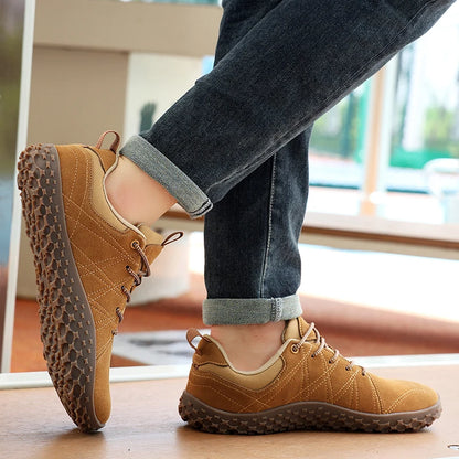 Zapatos de cuero de ante y tejido PU con puntera ancha, antideslizantes, para senderismo, trabajo, deporte masculino y caminatas al aire libre para mujer
