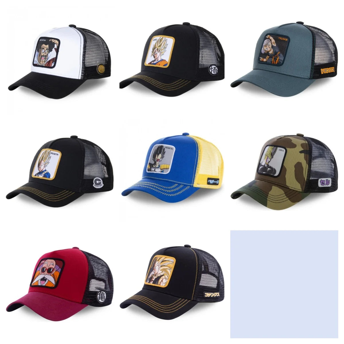 Casquette Dragon Ball Son Goku pour l'été : casquette de voyage à visière, pour homme, brodée, style hip-hop, visière pare-soleil, casquette trucker ajustable en maille
