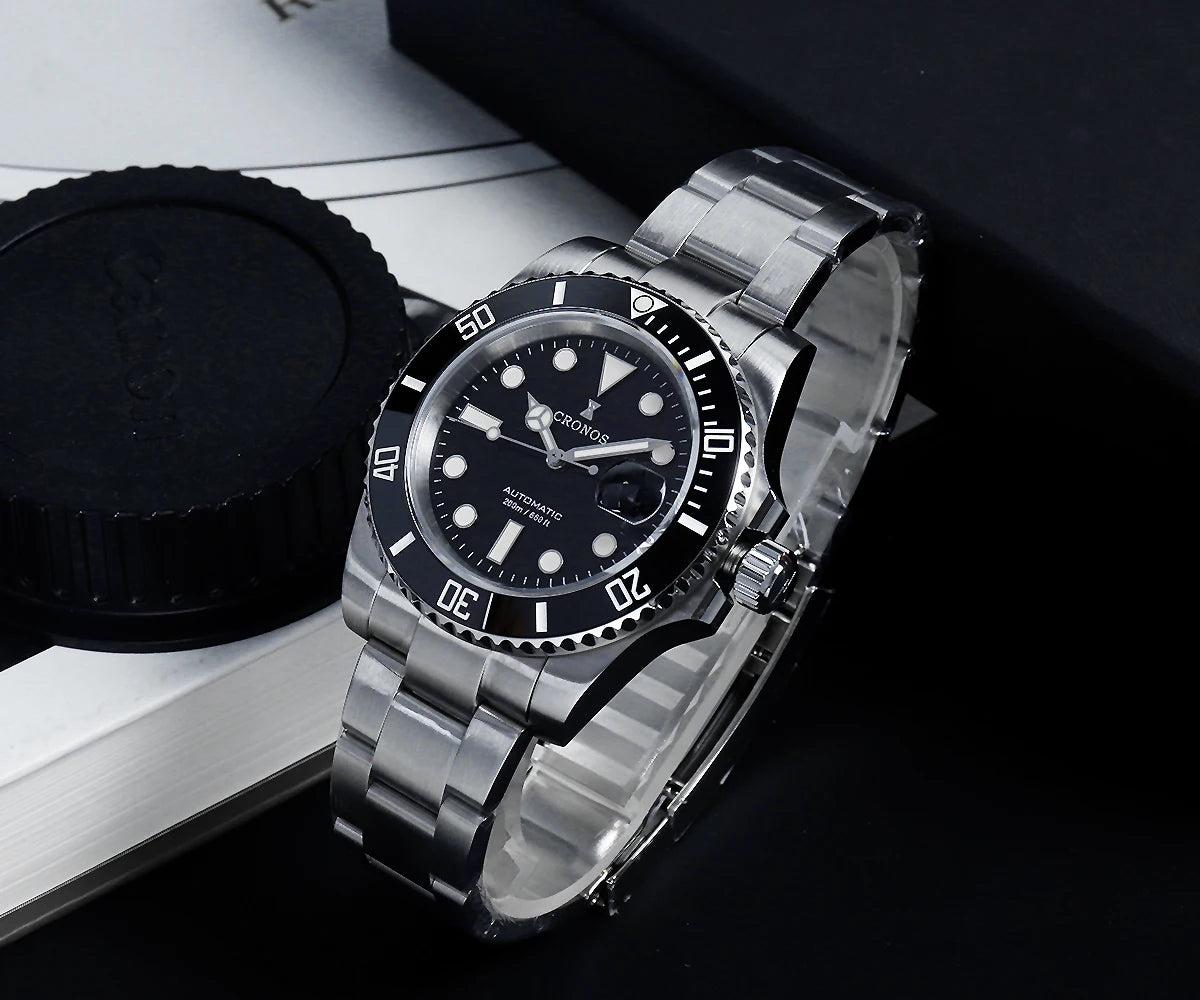 Cronos New 40mm Diver Men's Watches Luxury Miyota9015 Automatic Mechanical Watch Sapphire Crystal Waterproof 200m Adjustable Clasp L6045