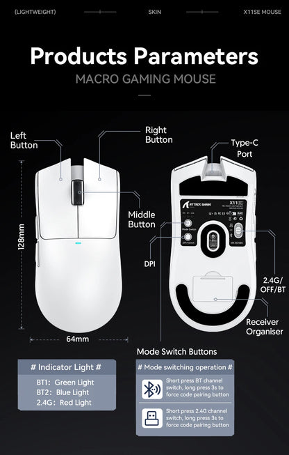 ATTACK SHARK X11 X11 SE Wireless Gaming Mouse 22K DPI PAW3311 63g Lightweight Tri-Mode Bluetooth/2.4G/Wired 20M Clicks RGB