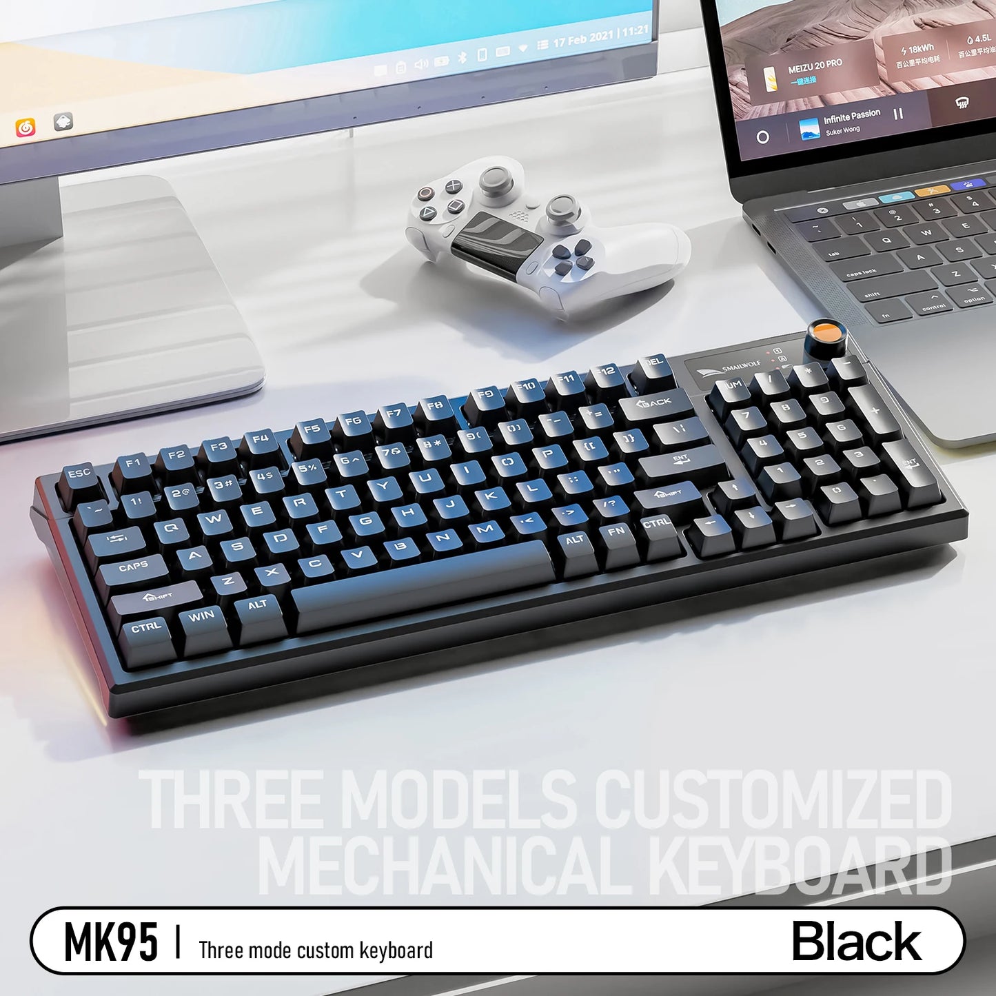 SMAILWOLF MK95 Bluetooth 무선 한국어 맞춤형 기계식 키보드 e-스포츠 3 모드 노트북 오피스 게임 풀 키 핫 스왑 가능 RGB 조명 효과
