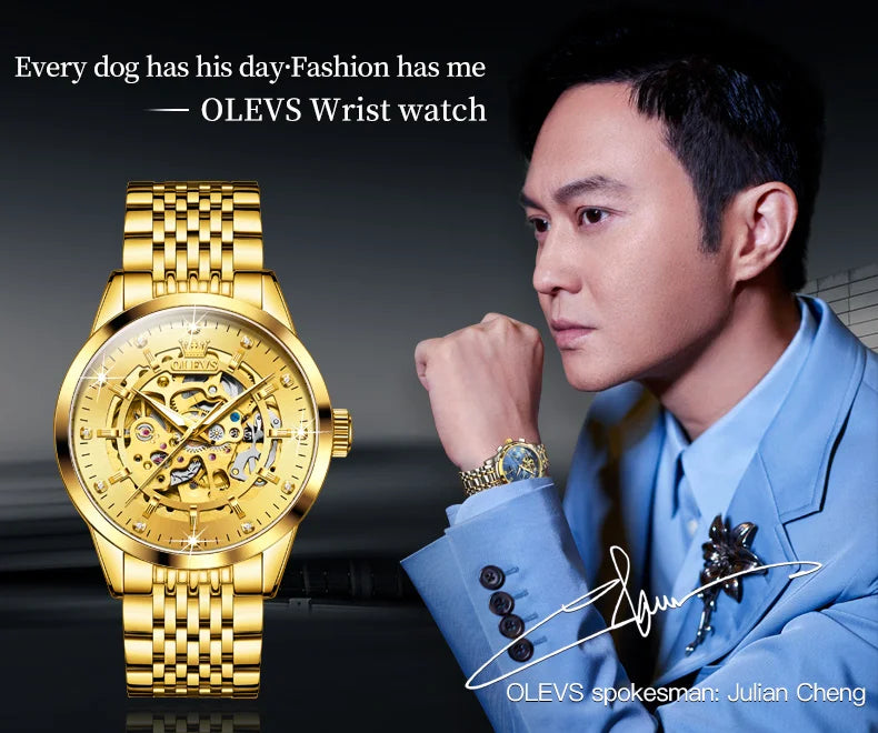 OLEVS 9920 Original Skeleton Men's Watches Solid Stainless Steel Waterproof Luminous Man Watch Luxury Automatic Mechanical Watch