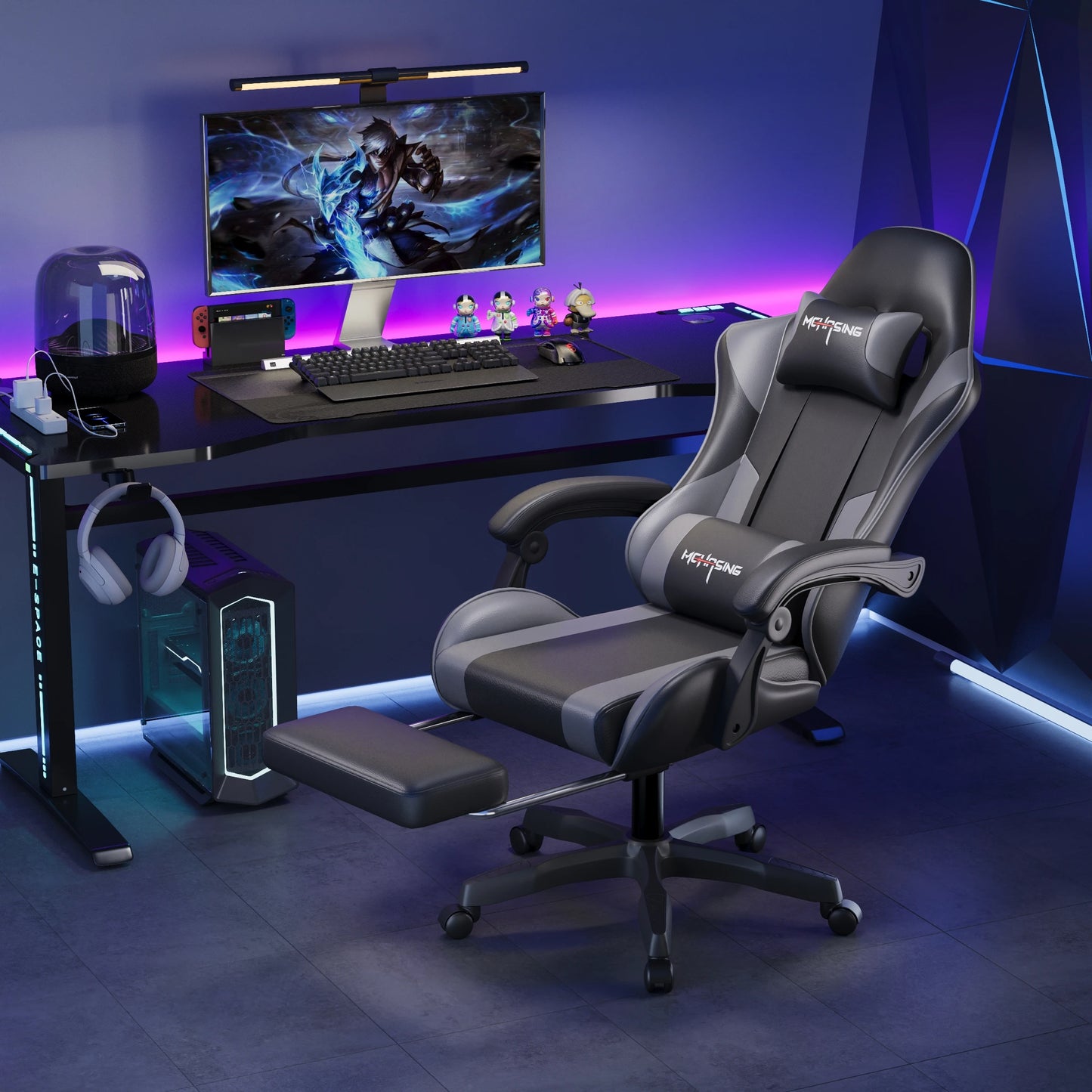 Ergonomiczny, nowoczesny obrotowy fotel gamingowy e-sportowy z kółkami do biura i domu, komputerowy fotel gamingowy w stylu obrotowym