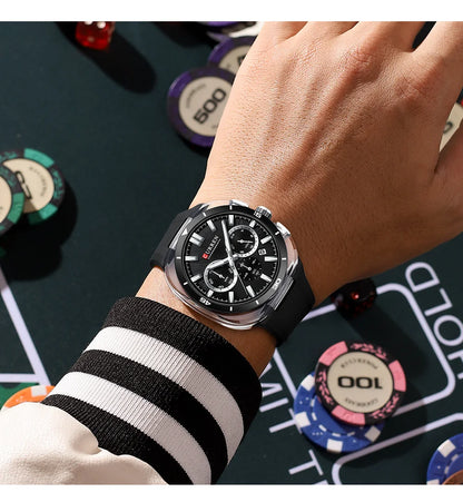 Relógio de homem CURREN – Novo modelo de luxo com movimento de quartzo, bracelete em silicone, estilo desportivo, multifunções, à prova de água, luminoso, com indicação da data e cronómetro.