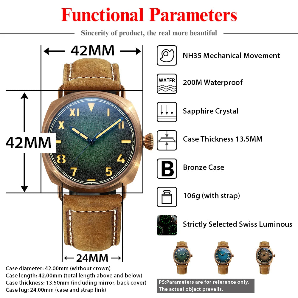 STEELFLIER Official SF760S Luxury Bronze Mechanical Watch NH35 Movt Sapphire Crystal Swiss Luminous 20Bar Waterproof Wristwatch
