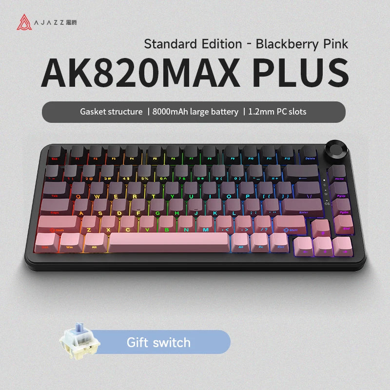 AJAZZ AK820 MAX PLUS Tri-mode TFT Screen Gaming Keyboard 8000mAH dual system hot swap FR4/PC Plate Volume Knob