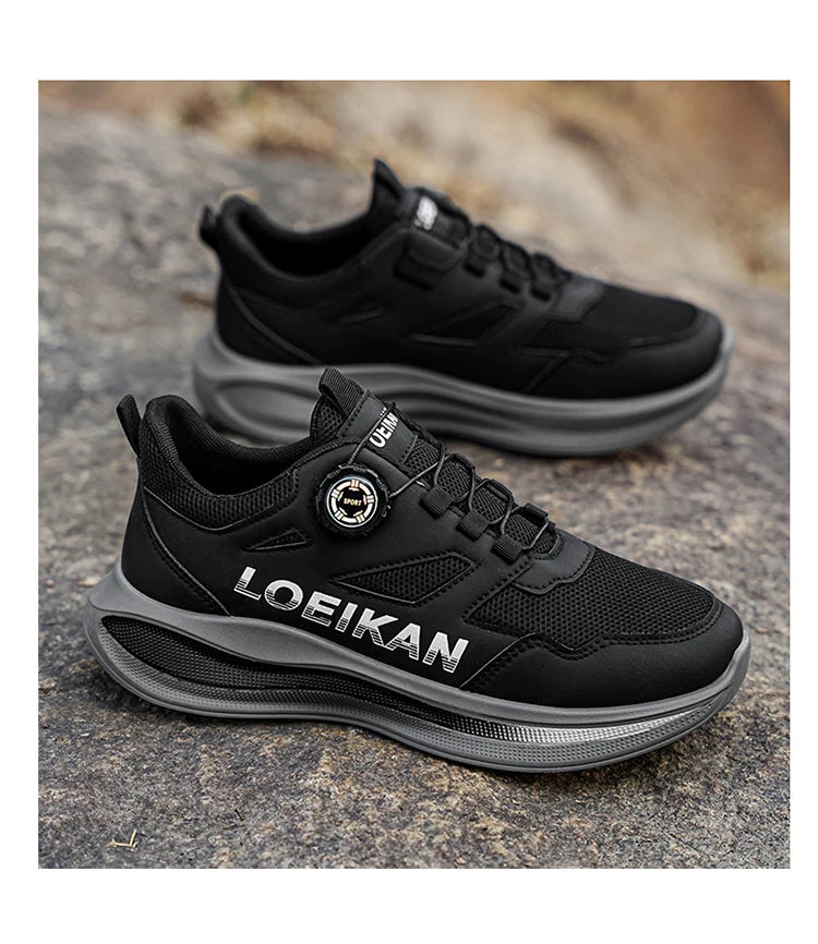 Chaussures de course à boucle rotative pour hommes, baskets respirantes en maille légère, semelle coussinée, antidérapantes, chaussures de marche quotidiennes, 2 couleurs