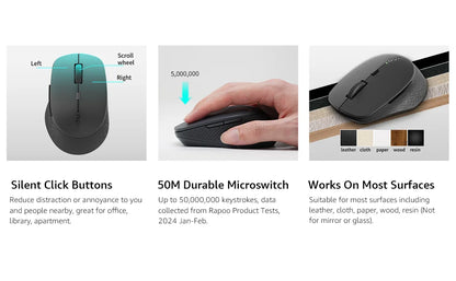 Rapoo M300G Silent Wireless Mouse 2400 DPI Multi-mode Bluetooth Mouse Portable Optical Mice Ergonomic Design Support 2 Devices