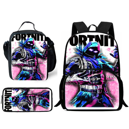 Kinder-Rucksack-Set im angesagten Gaming-Design mit Lunchbag und Federmäppchen, große Kapazität, Schultaschen für Jungen und Mädchen, ideales Geschenk F-FortniteS