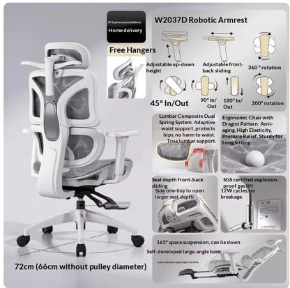 Mesh Office Chair Ergonomic Adjustable Lumbar Swivel Reclining Headrest Rolling Casters Home Office Office Chair Gaming Chair
