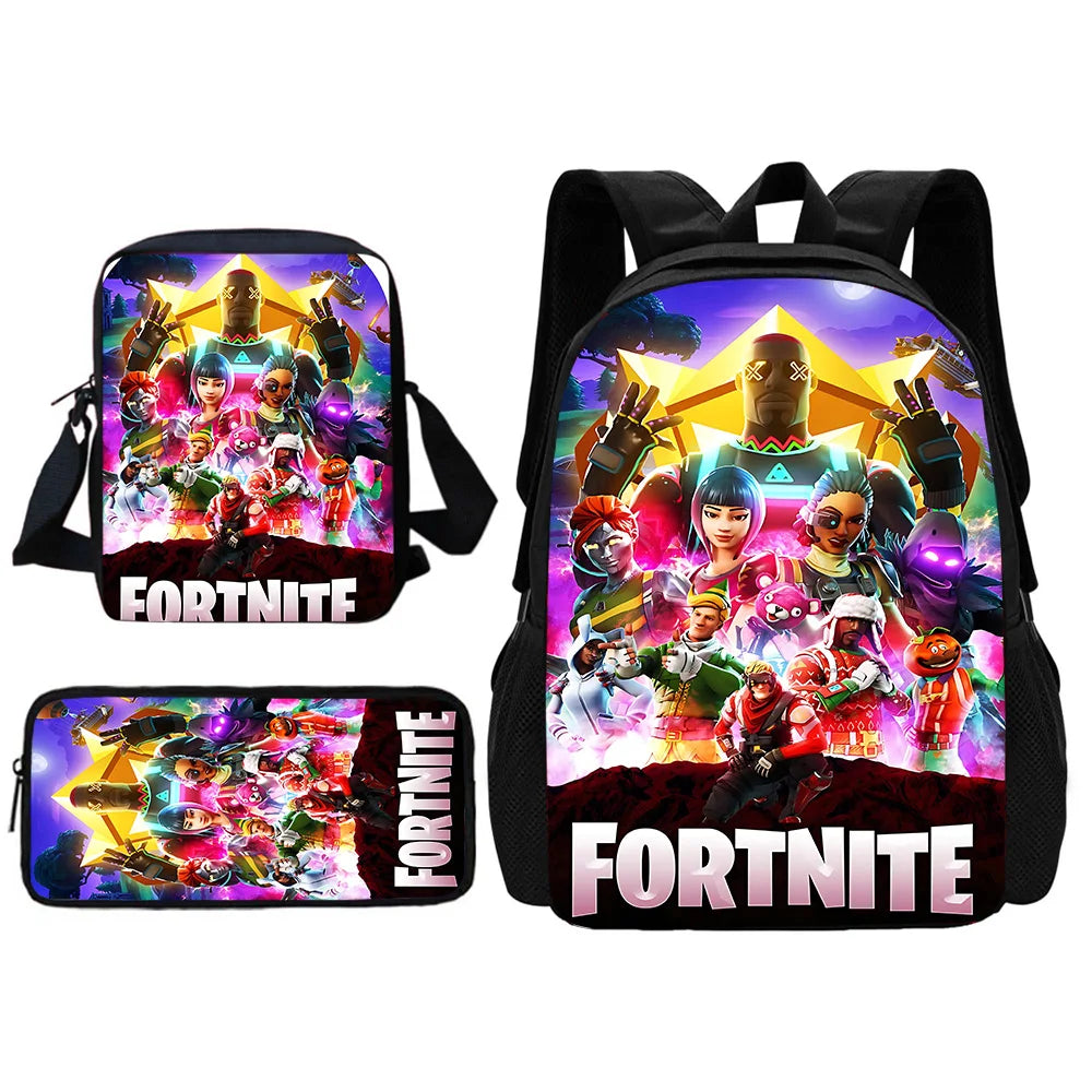 Beliebter FortniteS Schulrucksack für Kinder mit Umhängetasche und Federtaschen – Schultaschen für Jungen und Mädchen, ideales Geschenk