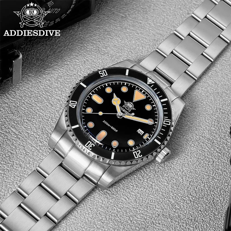 ADDIESDIVE Men's Gift Box Luxury Diver Watch Super Luminous Bubble Mirror Glass Quartz Watch 20Bar Ceramic Bezel Steel Watch