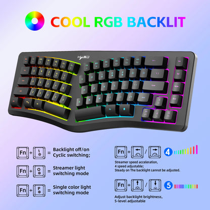 69 Key Wired Ergonomic Gaming Keyboard Keyboard Silent Irregular RGB Backlit Keyboard for Windows Linux Home Office Game PC