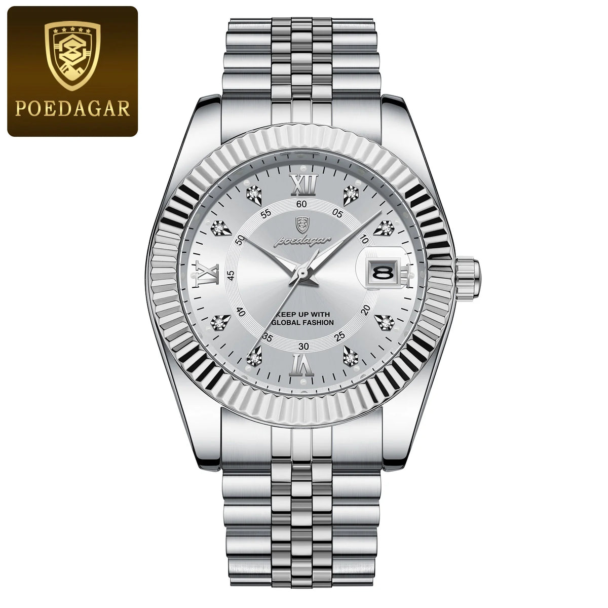 Relógio de homem POEDAGAR – Modelo de luxo, estanque, em aço inoxidável, com visor luminescente, estilo militar, função de data, movimento de quartzo, ideal para o trabalho ou ocasiões profissionais.