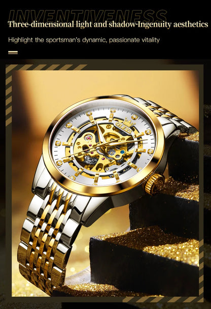 OLEVS 9920 Original Skeleton Men's Watches Solid Stainless Steel Waterproof Luminous Man Watch Luxury Automatic Mechanical Watch