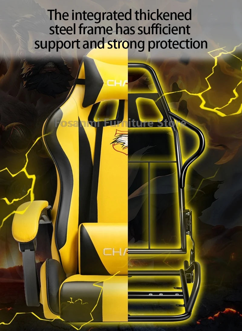 Fosanmi Gaming Chair with Footrest & Headrest, Ergonomic Leather Racing Chair, Swivel Computer Gaming Chair with Adjustable Armrests for Office